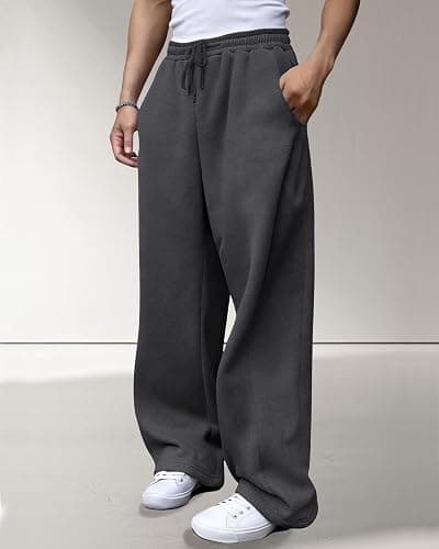 Tooprvix Men's Baggy Sweatpants Heavyweight Fleece Wide Leg Drawstring Sweat Pants,Casual Lounge Joggers with Pockets Slacks thumbnail 3