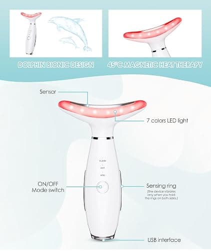 ELISHINE 7 Color Neck Face Massager - Facial Massager Tool for Skin Care at Home, Vibrating Face Massager with Thermals, Galvanic Machines White thumbnail 4