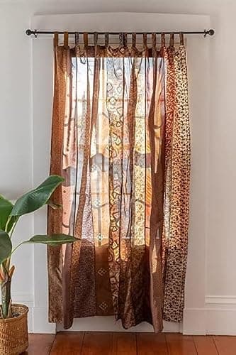 ZENAURA Hippie Colorful Curtains Light-Filtering – Boho Curtains, Bed Canopy Panel, Tapestry or Window Treatment Patchwork Beige Color (84 X 43 Inches) (Brown), 210 X 105 cms thumbnail 2
