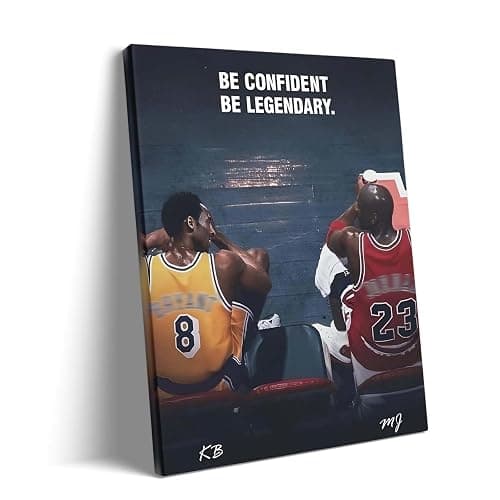 Kobe Bryant and Michael Jordan Canvas Wall Art – “Be Confident Be Legendary” Basketball Legends Duo Poster Print, Inspiring Sports Artwork for Home Office or Game Room Decoration 8x10 in thumbnail 2