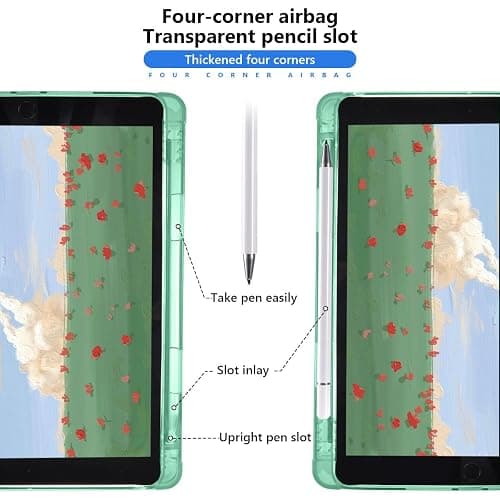 JOYLAND Funny Goose Cartoon Pad Case for 10.2 Inch iPad 9th/7th/8th Generation with Pencil Holder, Auto Wake/Sleep for iPad 2021/2020/2019 Cover, Foldable Smart Stand Green Leather Anti-Scratch Case thumbnail 2