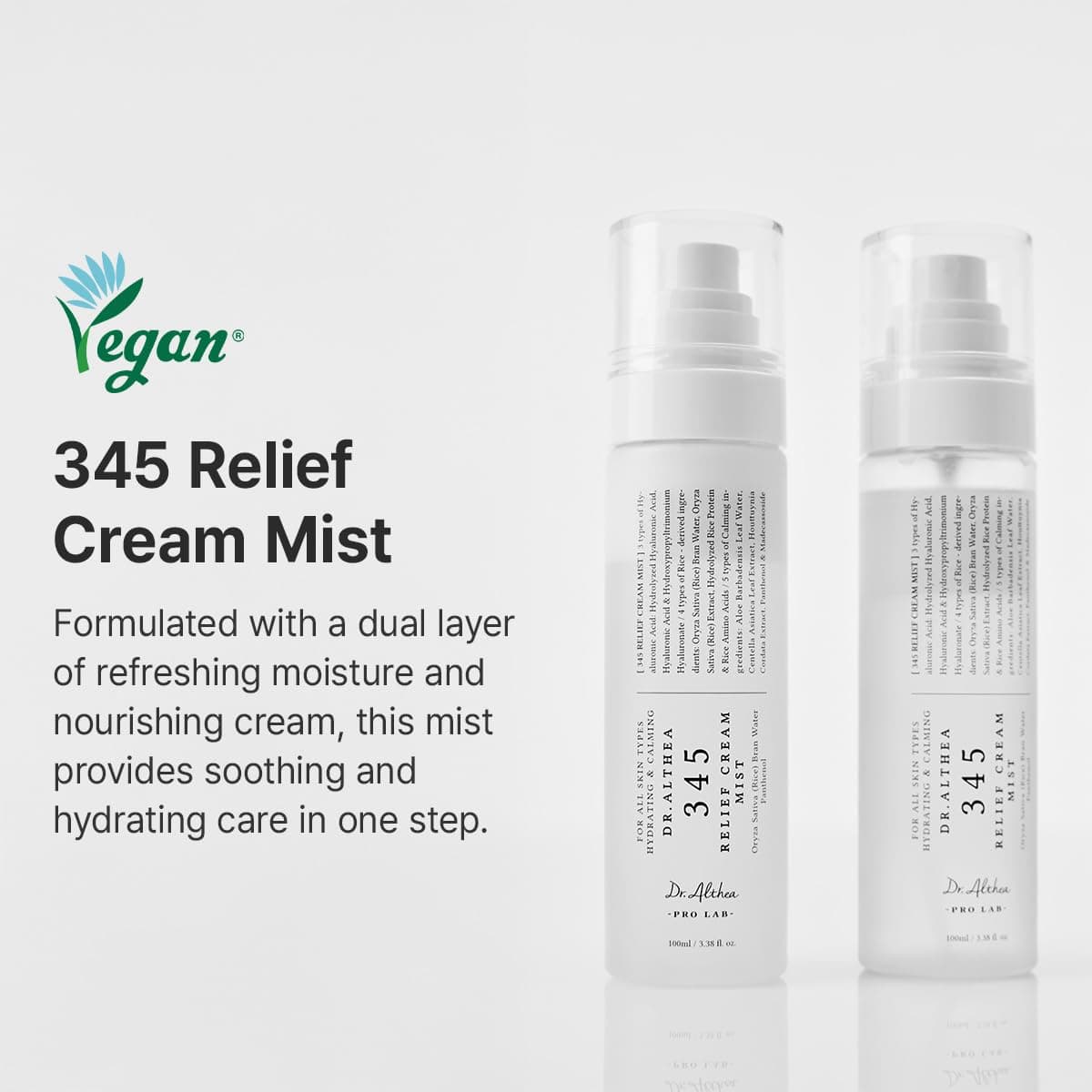 Dr.Althea 345 Relief Cream Mist | Hydrating Facial Mist with Rice Extract | Soothing Care for Sensitive Skin | Vegan Korean Skincare, 100ml thumbnail 2