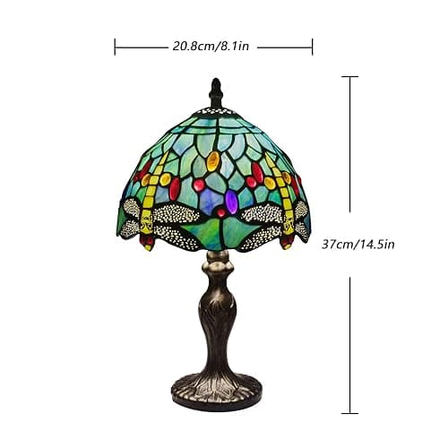 MIAOKE Stained Glass Table Lamp,Stained Glass Crystal Bead Style Table Light, Handmade Desk Bedside Night Light, Antique Art Craft Gifts Lover Living Room Bedroom Bookcase (Green Dragonfly) thumbnail 2