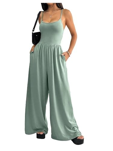 Floerns Women's Summer Jumpsuit Spaghetti Strap One Piece Outfit Wide Leg Baggy Pants Romper - Image 1
