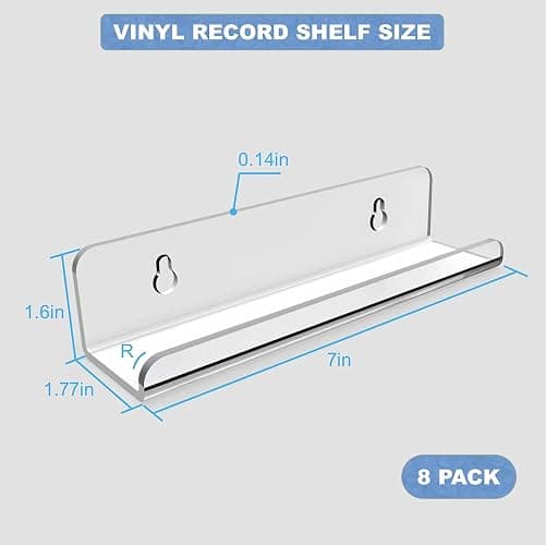 WPESI Vinyl Record Shelf Wall Mount 8Pack,7 Inch Acrylic Record Shelf,Record Wall Display, Vinyl Record Holder CD Rack,8 Pack(Clear) thumbnail 3
