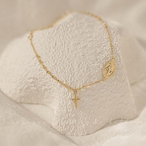GIGB PBDK Gold Virgin Mary Catholic Rosary Bracelet for Women Trendy Vintage Beads Cross Religious Wrist Bangle Minimalist Crucifix Jesus Bracelet Charm Jewelry thumbnail 4