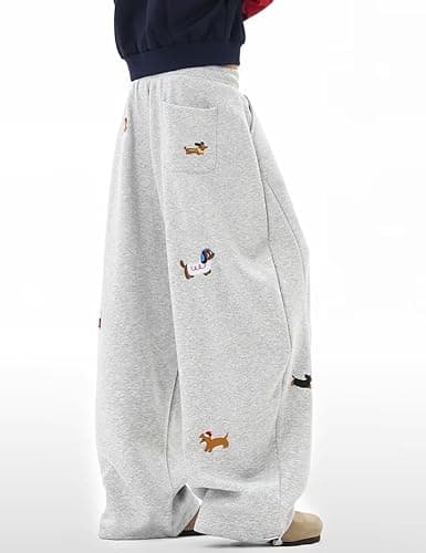 DAZZLZZAD Women's Baggy Sweatpants Fashion Animal Embroidered Dachshund Elastic Drawstring Pants Y2k Trousers thumbnail 4