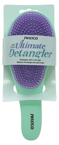 Swissco Soft Touch Ultimate Detangler Colorblock Hair Brush for Natural, Curly, Wet or Dry Hair (Mint Green Purple Colorblock) - Image 1