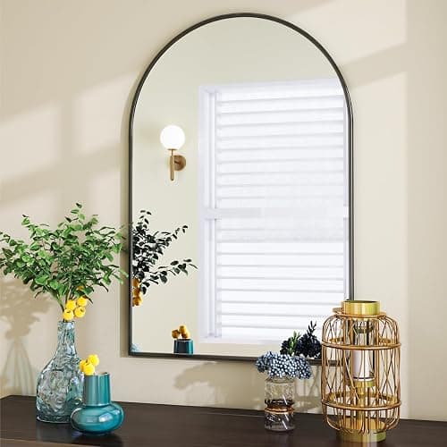 VooBang Arched Wall Mirror, 24 x 36 inch Arch Bathroom Mirror, Wall Mounted Vanity Mirror with Arch Metal Frame, Modern Bathroom Vanity Mirror for Bedroom, Living Room, Hanging or Leaning, Black thumbnail 5