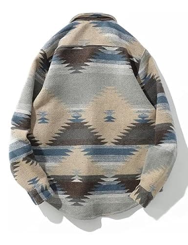 FindThy Men’s Brushed Flannel Shirts Ethnic Aztec Print Button Up Lapel Tribal Shirt Jacket Shacket thumbnail 5
