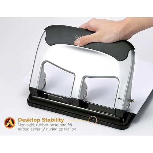 Bostitch Office EZ Squeeze Heavy Duty 3-Hole Punch for Home Office & School, 40-Sheet Capacity, One-Touch Reduced Force, Sleek Silver Design thumbnail 4