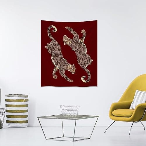 Trendy Red Leopard Tapestry Wall Hanging Preppy Girly Aesthetic Art Print Funky Y2k Leopard Cheetah Tapestries Wall Decor for Bedroom Dorm Apartment 30x40inch thumbnail 6