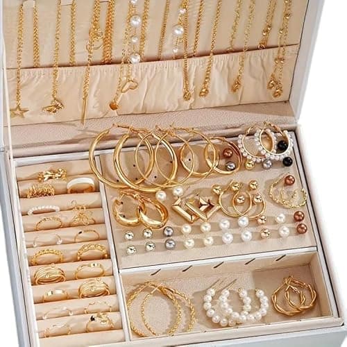 London Luxe 86-Piece Jewellery Set, Gold-Tone Necklaces, Earrings and Rings with Rhinestones, Vintage Style - Image 1