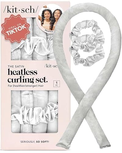 Kitsch Satin Heatless Hair Curler Set - Heatless Curls Overnight, Hair Rollers for Soft Curls & Frizz-Free Styling, No Heat Curlers To Sleep in, Curling Rod Headband with 2 Scrunchies - Ivory - 05 Ivory - Image 1