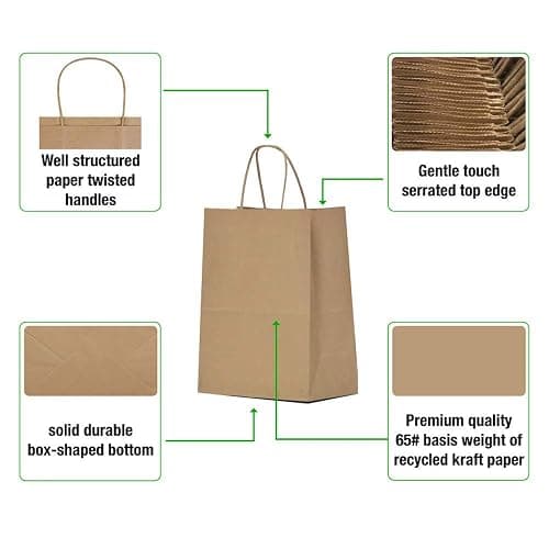 Qutuus 10x5x13 Kraft Paper Bags 100 Pcs Kraft Shopping Bags, Paper Gift Bags for Retail, Merchandise, Recycled Bulk Paper Sacks, Brown Paper Bags with Handles Bulk thumbnail 7