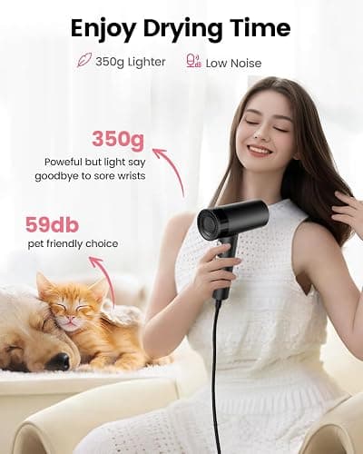 Dekuri Hair Dryer, 110,000 RPM High-Speed Fast Drying Blow Dryer, 500 Million Ionic Lightweight Hairdryer with Diffuser, Magnetic Nozzle, 4 Temps & 3 Speeds, Low Noise for Women & Men (Black) thumbnail 4