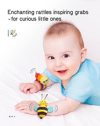 Infinno Baby Wrist Rattle Socks and Foot Finder Set, Perfect Baby Toys for 0-12 Months Newborn Boys and Girls As Shower Gifts, Garden Bug Series thumbnail 3