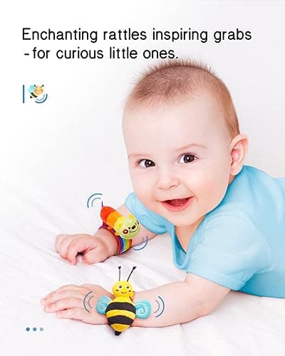 Infinno Baby Wrist Rattle Socks and Foot Finder Set, Perfect Baby Toys for 0-12 Months Newborn Boys and Girls As Shower Gifts, Garden Bug Series thumbnail 3