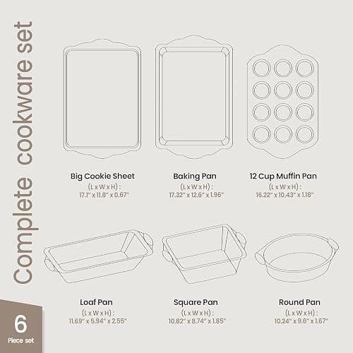 BAKKENMASTER 6-Piece Deluxe Nonstick Baking Pan Set - Professional Grade Carbon Steel Bakeware with White Marble Coating & Silicone Handles thumbnail 2