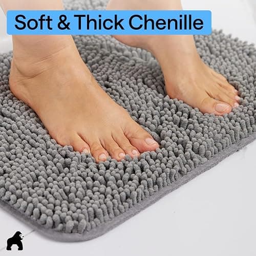 GORILLA GRIP Bath Rug Mat for Bathroom, Absorbent Chenille, 24x17 Gray | Soft Thick Quick Dry Microfiber Mats, Rubber Backing, Machine Washable Tub and Shower Floor Rugs, Home Decor Essentials thumbnail 4