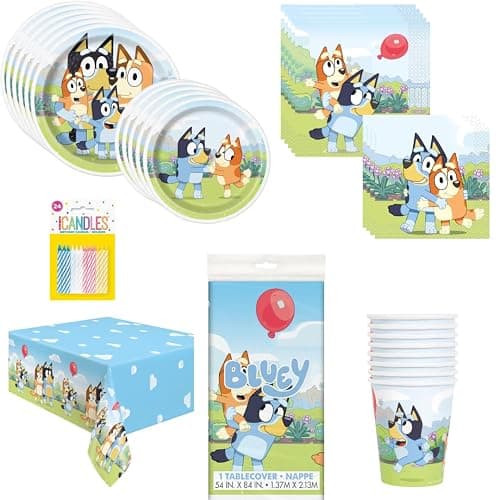 Bluey Birthday Party Supplies Bundle81 Official Licensed Items: Dessert Plates, Dinner Plates, Napkins, Cups, Tablecloth - Image 1