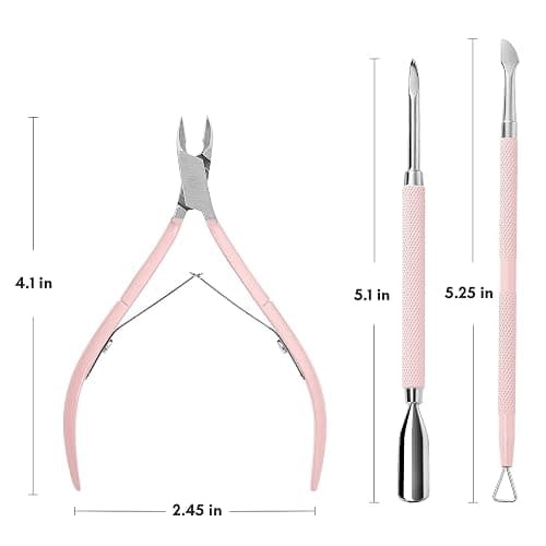 Makartt Cuticle Trimmer with Cuticle Pusher, 3 PCS Pink Nail Cuticle Nipper Professional Pedicure Manicure Tools with Stainless Steel Dual End Pusher, Nail Scraper thumbnail 8