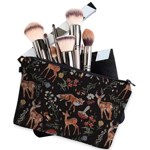 Loomifang Small Makeup Bag Cosmetic Bag for Women, Pretty Design Organizer Case with Zipper Closure, Lightweight and Water-Resistant Make Up Bag - 8.65"x 5.35" x 7.08"（Sika Deer & Fox） thumbnail 4