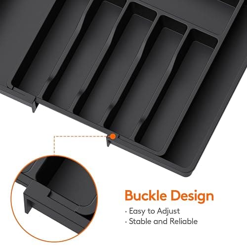 Lifewit Silverware Drawer Organizer, Expandable Utensil Tray for Kitchen, BPA Free Flatware and Cutlery Holder, Adjustable Plastic Storage for Spoons Forks Knives, Large, Black - Black - 1 thumbnail 7