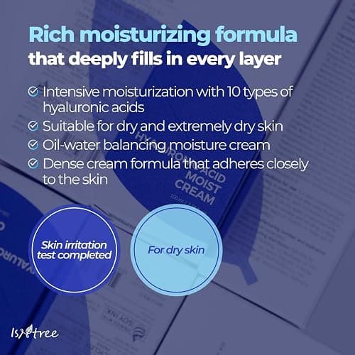 ISNTREE Hyaluronic Acid Moist Cream 100ml, 3.38 fl.oz | Korean Skincare | Deep Hydration for Dry Skin | Balances Oil & Moisture | Lightweight & Non-Greasy | Fragrance-Free thumbnail 3