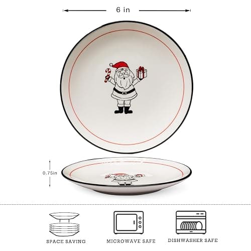 LEHAHA Ceramic Christmas Plates, 6 inch Porcelain Holiday Round Appetizer Plates, Set of 6 Plates for Kitchen, Great for Dessert,Appetizer,Cake. Dishwasher and Microwave Safe thumbnail 3