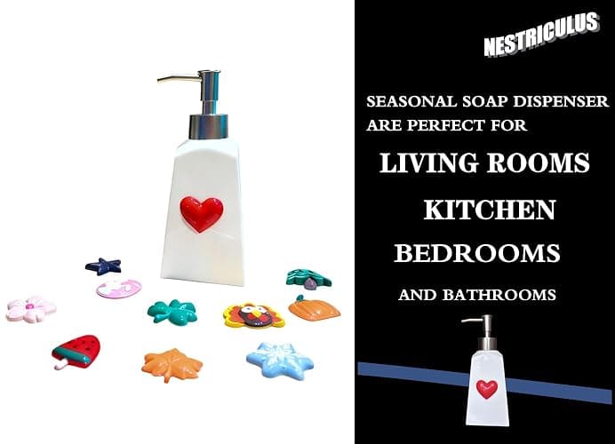 Nestriculus Seasonal Soap Dispenser with 11 Interchangeable Magnets - Seasonal Decor - Farmhouse Bathroom Kitchen Decor (Resin,Built in Magnet) - 8.82oz (Silver) thumbnail 5