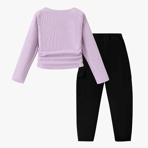Cakaner Tween Girls Clothes Ribbed Star Printed Shirt + Cargo Pants Sets Fall Outfits Sizes 7-16 Years thumbnail 7