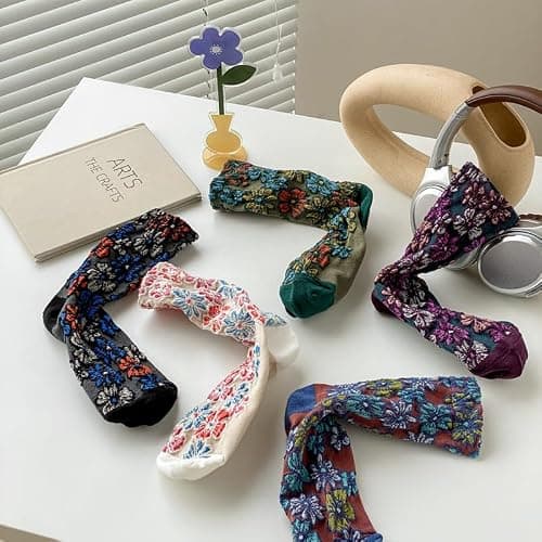 FORJMMP Vintage Embroidered Floral Socks for Women, Combed Cotton Crew Socks thumbnail 4
