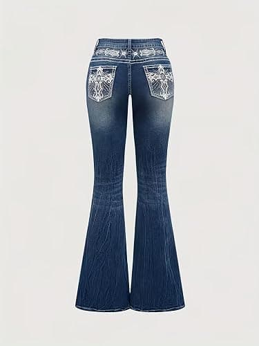 TimeGofate Women's Flared Jeans Bell Bottom Jeans Embroidered Y2K High Waist Stretchy Denim Pants thumbnail 6