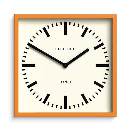 JONES CLOCKS® Box Railway Wall Clock | Square Station Clock | 10 inch | Orange | Cool Designer Look for Kitchen, Living Room or Office - Orange - Image 1