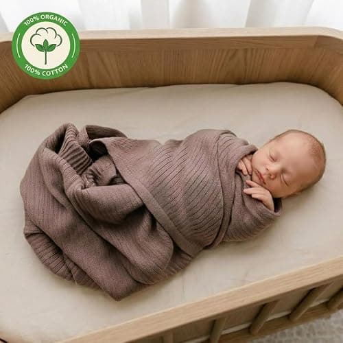 Huxie 100% Organic Cotton Knit Receiving Baby Blanket for Newborns - Soft, Breathable Blanket for Crib & Stroller - Nursery Gift (Mochachino) thumbnail 3