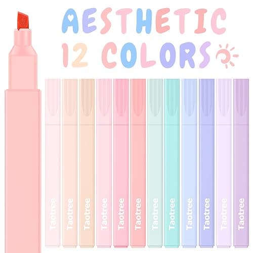 Taotree 12Pcs Aesthetic Cute Highlighters Assorted Colors, Back to School | Bible Highlighters and Pens No Bleed, Chisel Tip Pastel Markers Pens for Journaling, School Supplies, Office Desk Accessories thumbnail 3