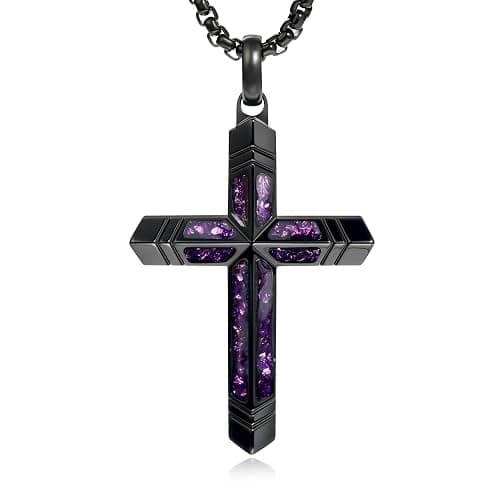 GTMJ Amethyst Cross Necklace for Men with Adjustable Box Chain For Everyday Wear Christian Men's Cross Necklace Jewelry Gifts - Image 1