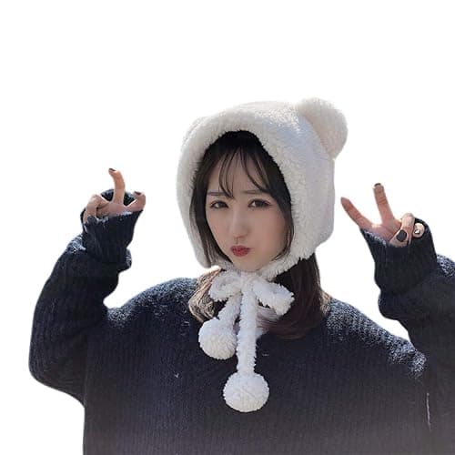 Cute Bear Ears Plush Sherpa Beanie Fuzzy Windproof Earflap Cap Warm Animal Hat with Ear Protection for Women Girls thumbnail 3