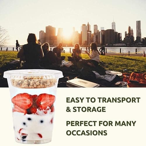 Aatriet Clear Plastic Parfait Cups with Insert &Lids No Hole - Yogurt Fruit Parfait Cups for Kids, for Dips and Veggies, Take Away Breakfast and Snacks. No Leaking (12oz. flat, 50sets) thumbnail 4