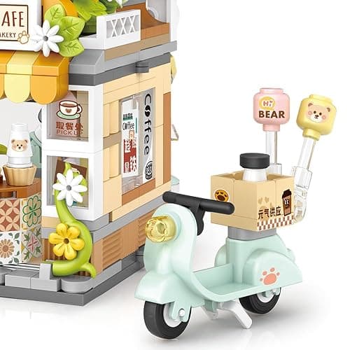 MindBox City Cafe Building Blocks Toys, Openable Coffee Shop Building Set for Boys Girls Age 8+,1077pcs Mini Bricks (Green) thumbnail 8