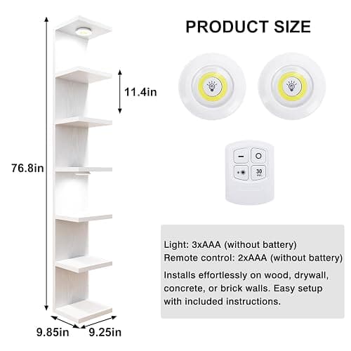 Fixwal Wall Decor 7 Tier Wall Shelf Unit Floating Shelves with LED Lights Lack Shelf for Home Organizer Display White thumbnail 3
