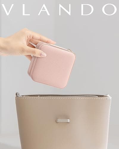 Vlando Travel Jewelry Case - Stocking Stuffers for Teen Girls - Small Jewelry Travel Organizer Box Travel Essentials Christmas Gift for Women Girl - Pink thumbnail 7