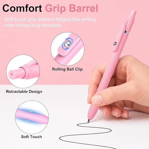 Fenmay Pink Pens Black Ink, 7 Pcs 0.7mm Fine Point Smooth Writing Gel Pens, Quick Dry & No Smudge, Cute Aesthetic Back-to-School Office School Supplies Gifts for Women & Students thumbnail 4
