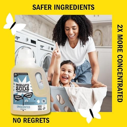 Molly's Suds Liquid Laundry Detergent | Clean Laundry Detergent Soap for Sensitive Skin | 2x Concentrated, High Efficiency (HE) | Unscented - 100 Loads thumbnail 3