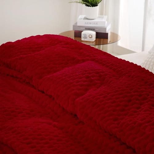 Red Throw Blanket 50"×60" inches Fuzzy 3D Jacquard Decorative Flannel Fleece Super Soft Plush Cozy Blanket for Couch Sofa Chair Lightweight - 50"×60” - Red thumbnail 6