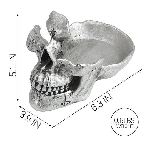 Mrlikale Skull Glasses Stand, Creative Eyeglasses Display Rack, Sunglasses Spectacle Holder, Key Holder Resin Sculptures for Entryway, Home, Office, Desk, Nightstand (Silver) thumbnail 3