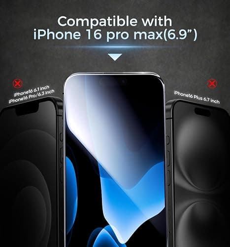 MAGIC JOHN 3rd Gen Upgraded for iPhone 16ProMax Privacy Screen Protector 6.9 Inch,25°Anti-Spy Screen,Shockproof Tempered Glass,Auto Dust-Removal,Bubble Free,Easy Installation,2 Pack thumbnail 2
