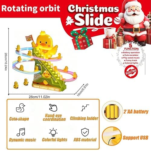 RCOOS Duck Climbing Toy Set Electric Light Slide Climbing Toys for Automatic Stairs,Playful Santa Race Game Christmas Roller Climbing Toys with LED Light and Music for Toddlers Boys Girls thumbnail 3