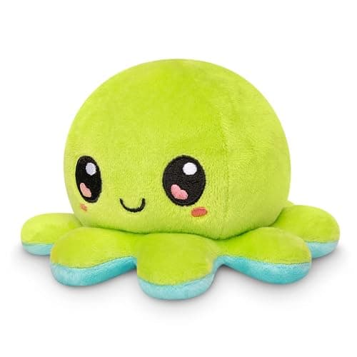 TeeTurtle - The Original Reversible Octopus Plushie - Green Happy + Aqua Worried - Cute Sensory Fidget Stuffed Animals That Show Your Mood, 4 inch thumbnail 2